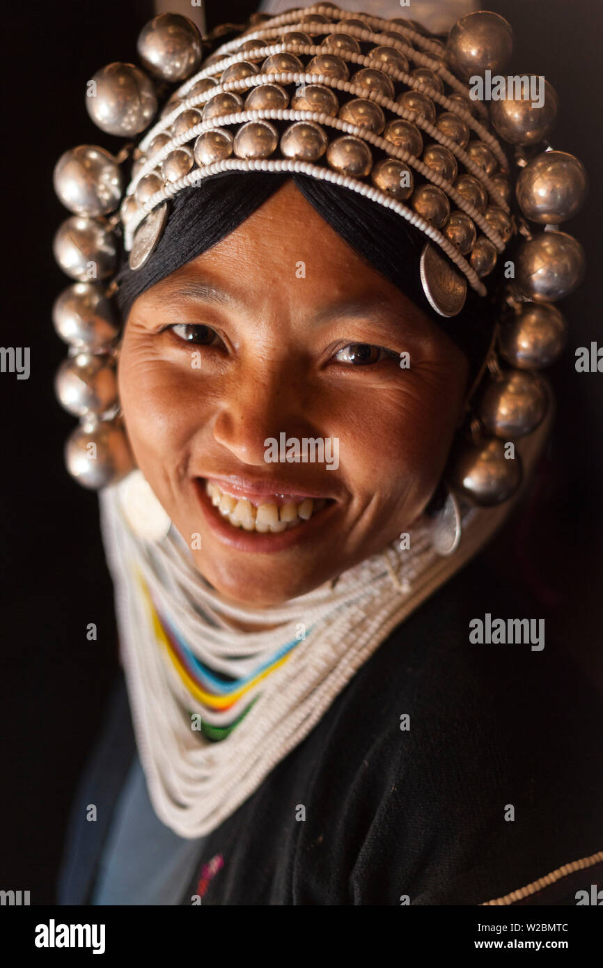 Akha woman, hill-tribe, nr Kyaing Tong, Golden Triangle, Myanmar (Burma) Stock Photo