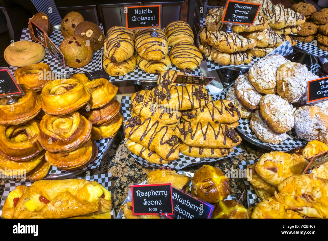 Pastries & croissants, Public Market, Granville Island, Vancouver, British Columbia, Canada Stock Photo