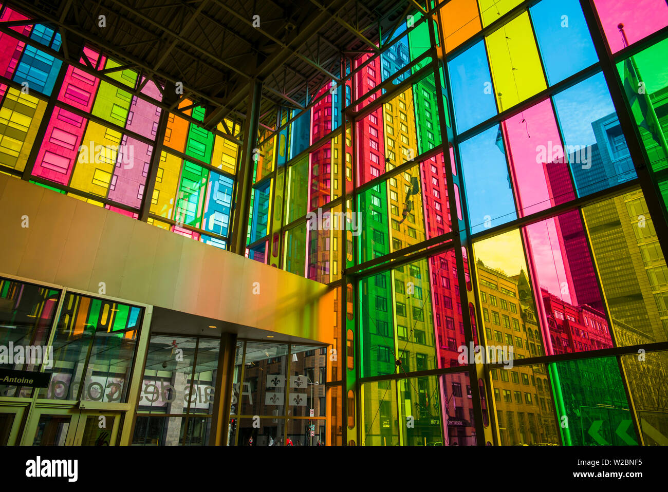 Canada, Quebec, Montreal, Palais de Congres de Montreal, convention Center, multi-colored windows Stock Photo