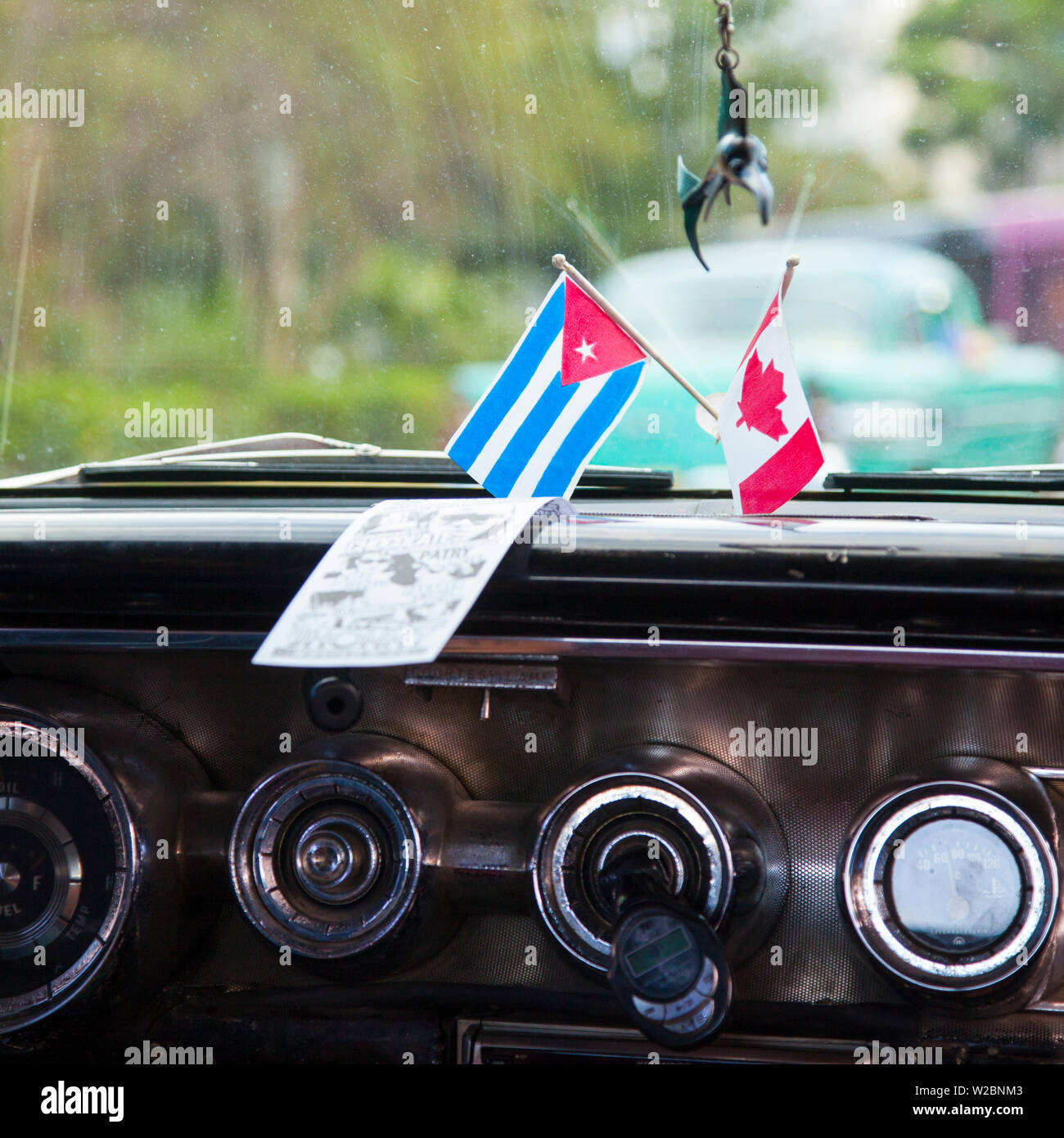 Dashboard of classic American 50s car, Havana, Cuba Stock Photo