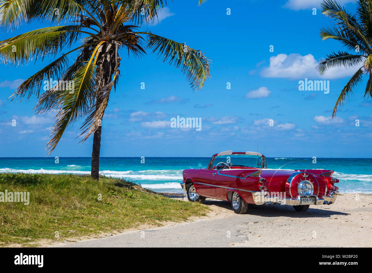 1959 Dodge Custom Loyal Lancer Convertible, Playa del Este, Havana, Cuba Stock Photo