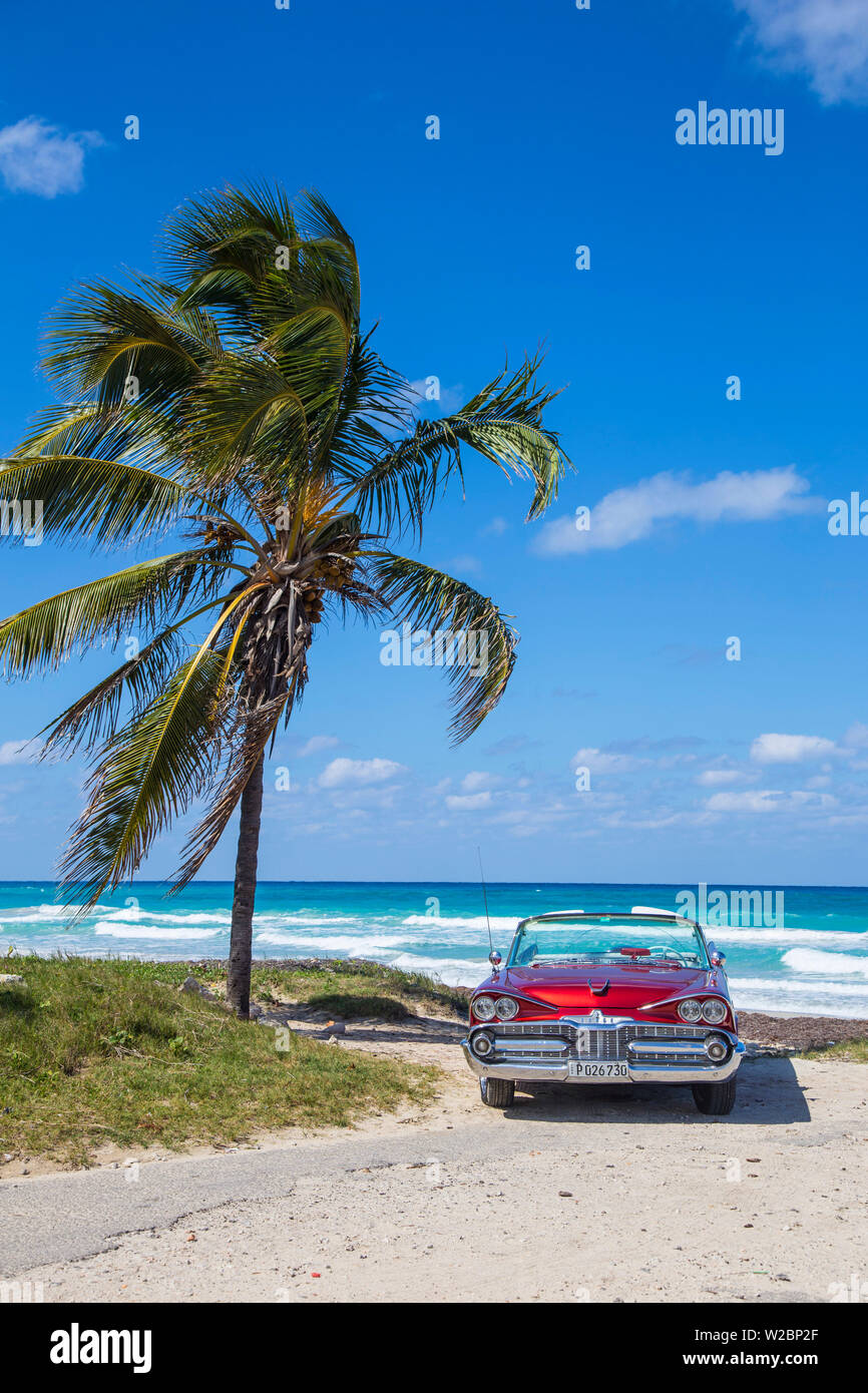 1959 Dodge Custom Loyal Lancer Convertible, Playa del Este, Havana, Cuba Stock Photo