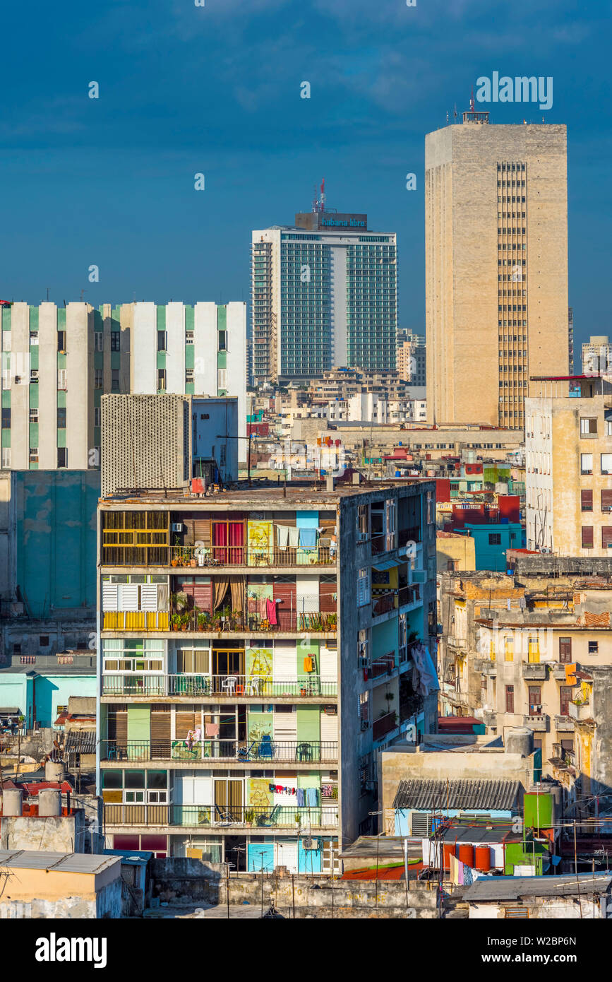 Cuba, Havana, Centro Habana, Habana Libre Hotel beyond in Vedado Stock Photo