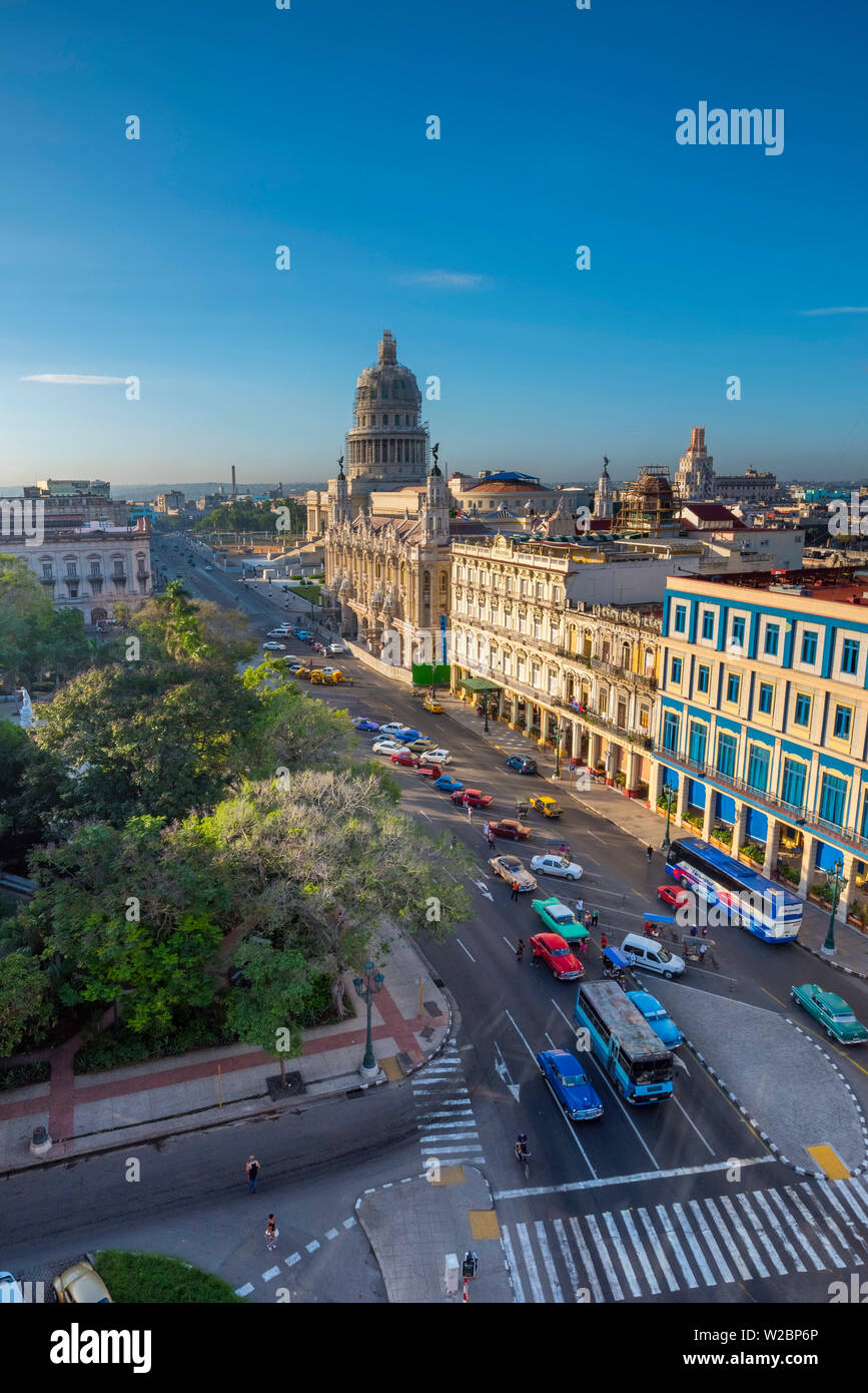 Cuba, Havana, Capitolio and Hotel Inglaterra Stock Photo