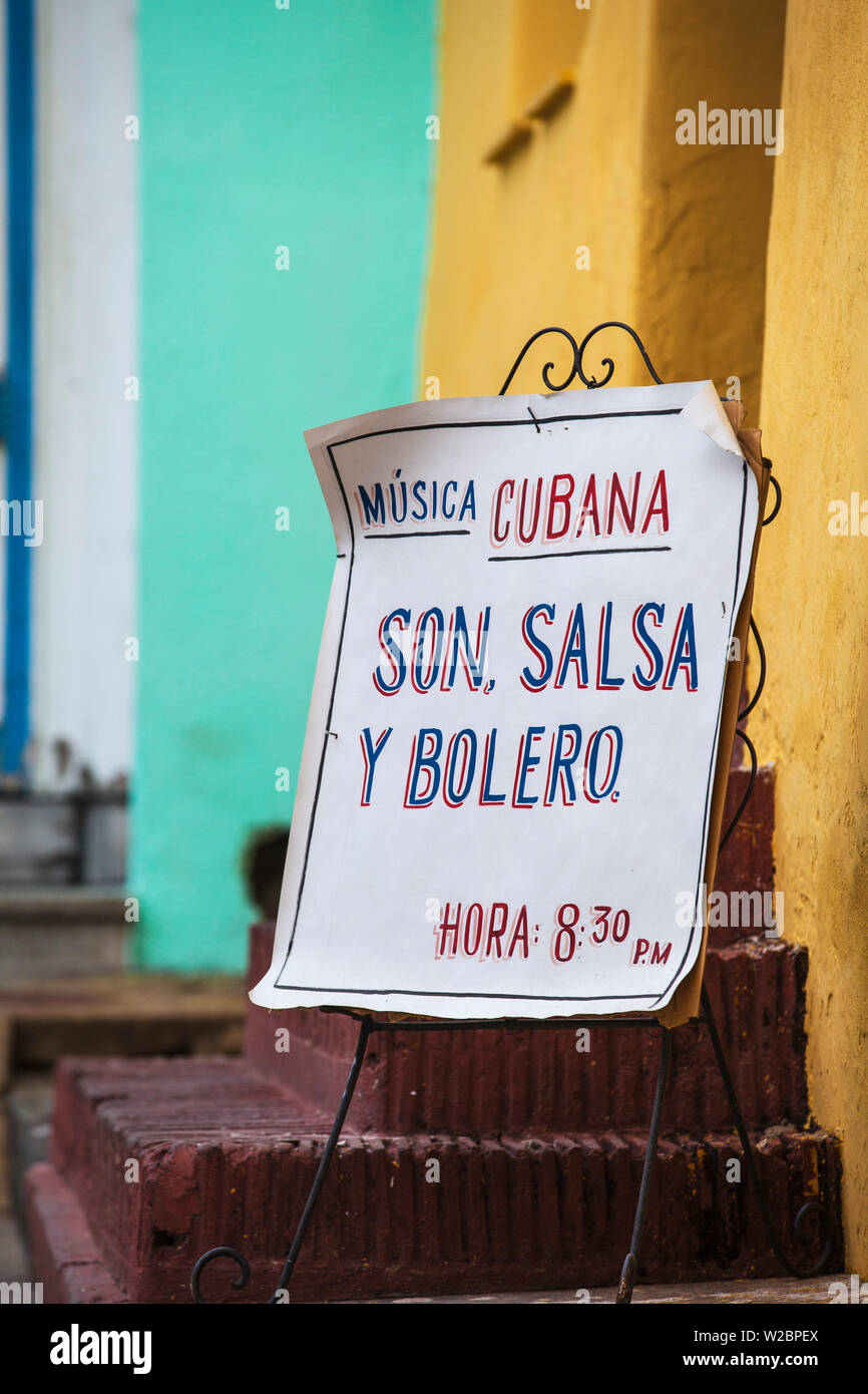 Cuba, Santiago de Cuba Province, Santiago de Cuba, Historical Center, Sign for Cuban music Stock Photo