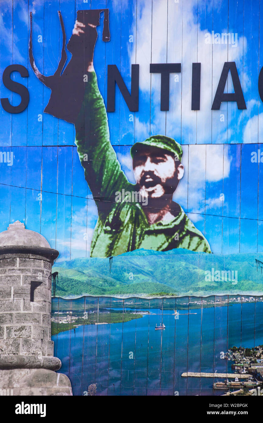 Cuba, Santiago de Cuba Province, Santiago de Cuba, Plaza de la Revolution, Revolution poster Stock Photo