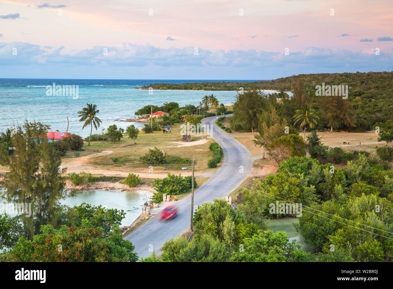 Cuba, Holguin, Playa Guardalvaca, Coastal road at Playa Guardalvaca Stock Photo