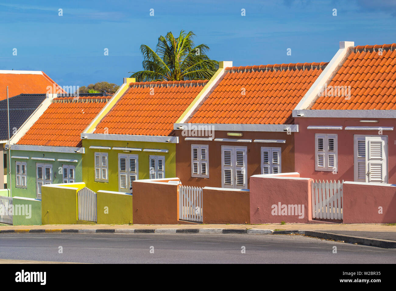 Curacao, Willemstad, Pietermaai, Row of colourful  houses Stock Photo