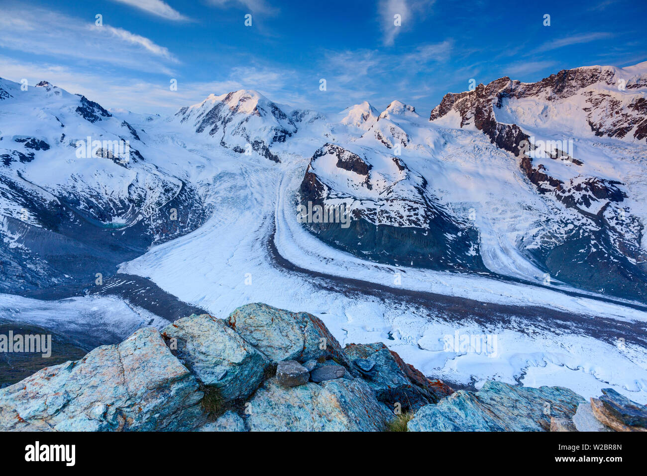 Monte Rosa range & Gornergletscher, Zermatt, Valais, Switzerland Stock ...