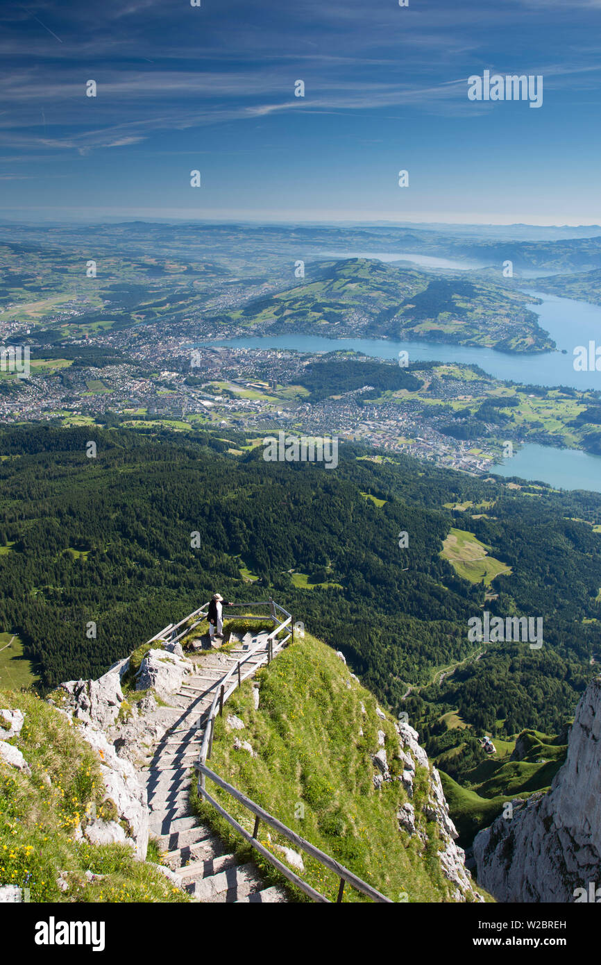 Luzern and Lake Luzurn from Pilatus, Luzern Canton, Switzerland Stock Photo