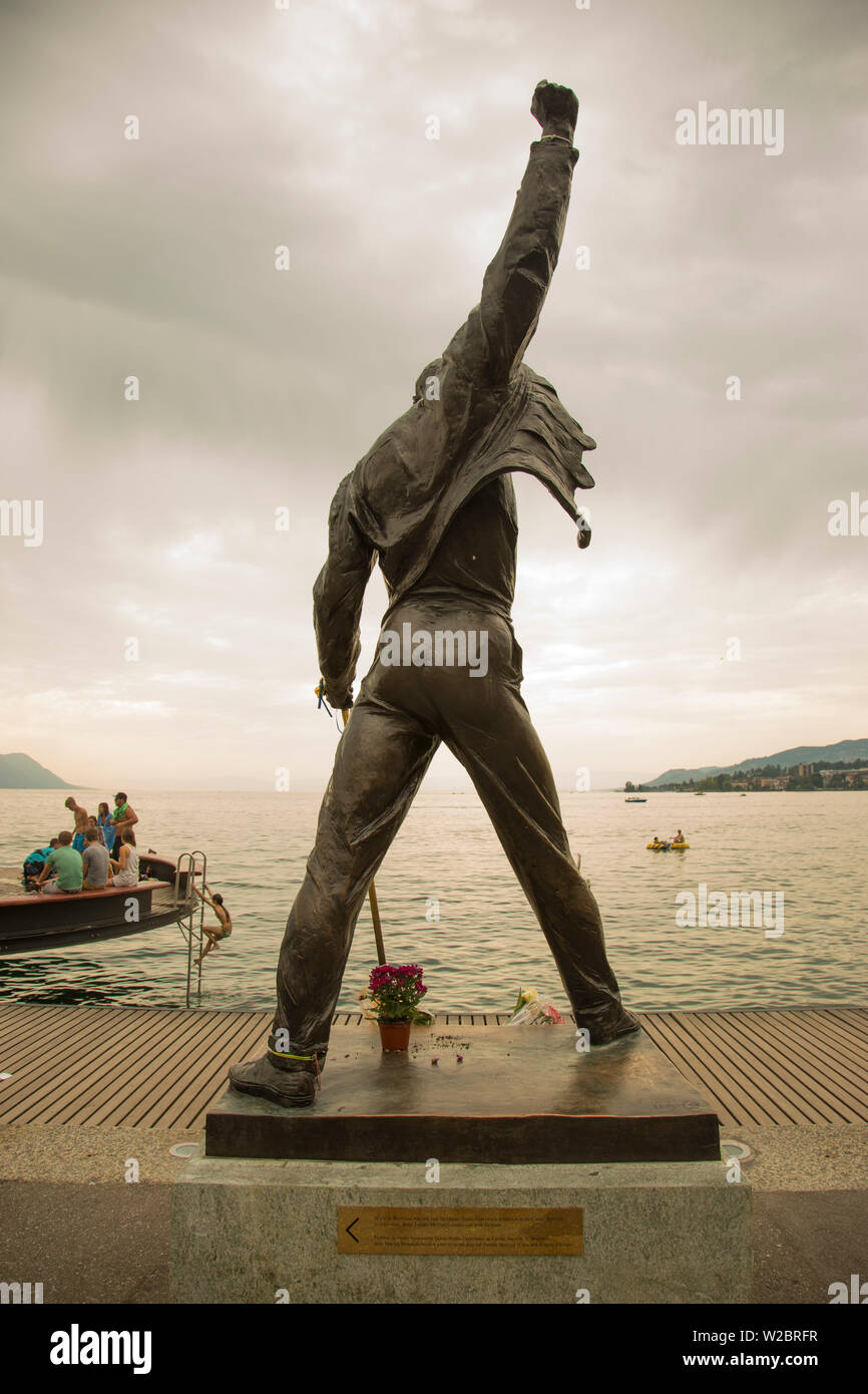 Freddy Mercury Statue, Montreux, Lake Geneva, Vaud, Switzerland Stock Photo