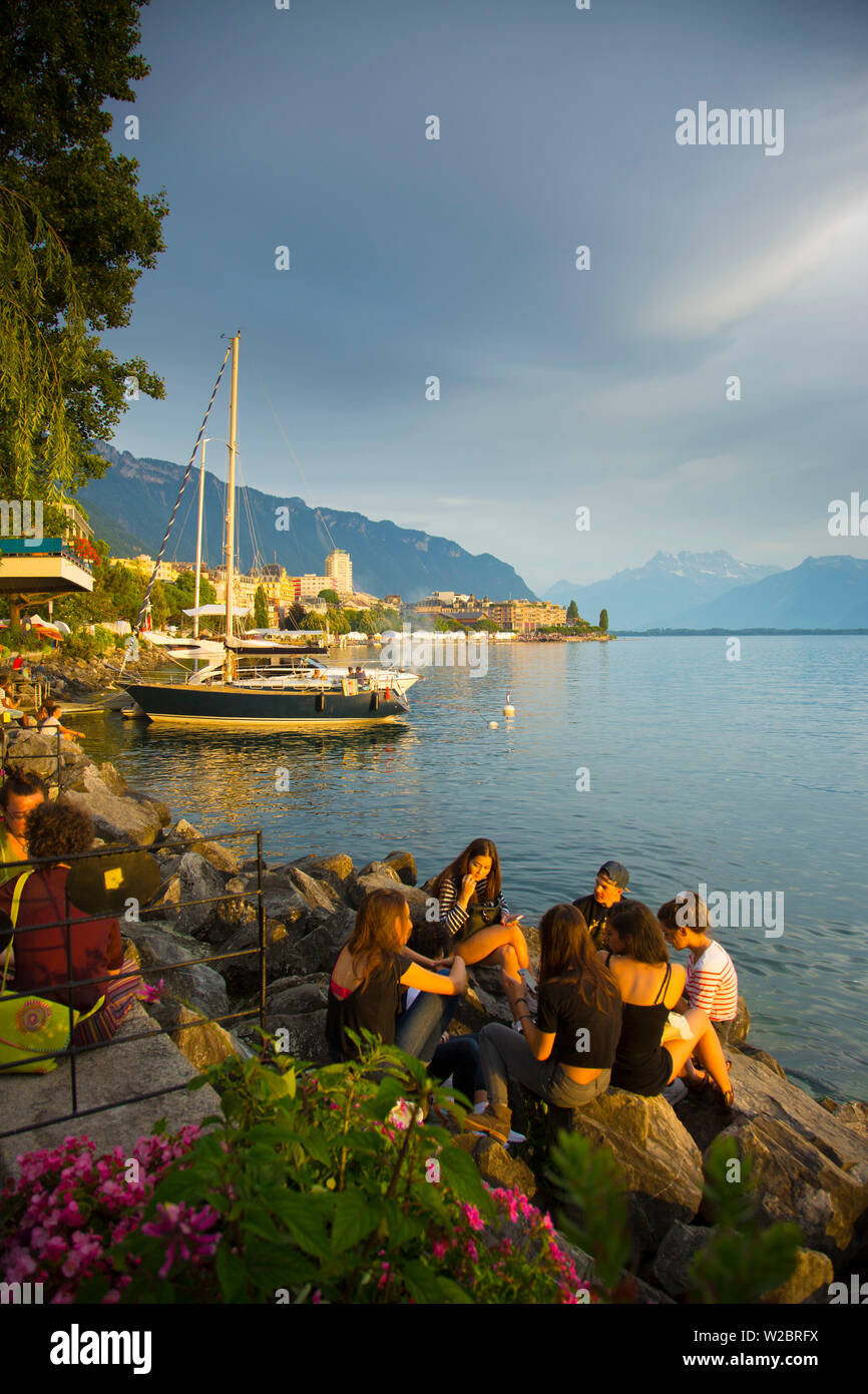 Montreux during the Jazz festival, Lake Geneva, Vaud, Switzerland Stock Photo