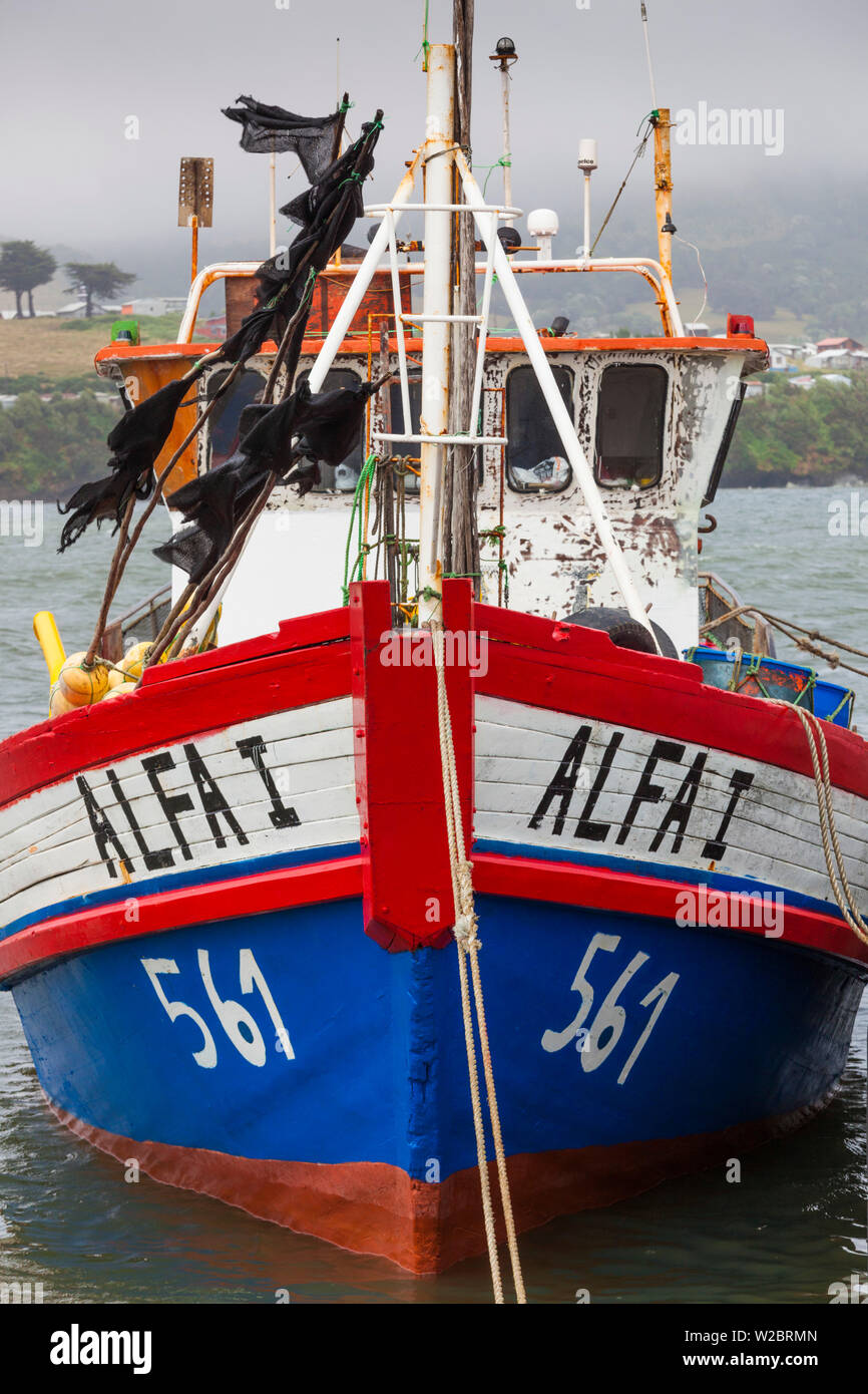 Chile, Chiloe Island, Ancud, fishing boats Stock Photo