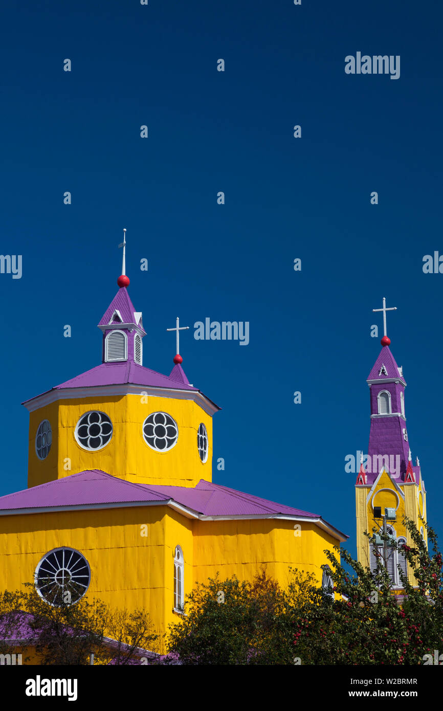 Chile, Chiloe Island, Castro, Iglesia de San Francisco church, exterior Stock Photo
