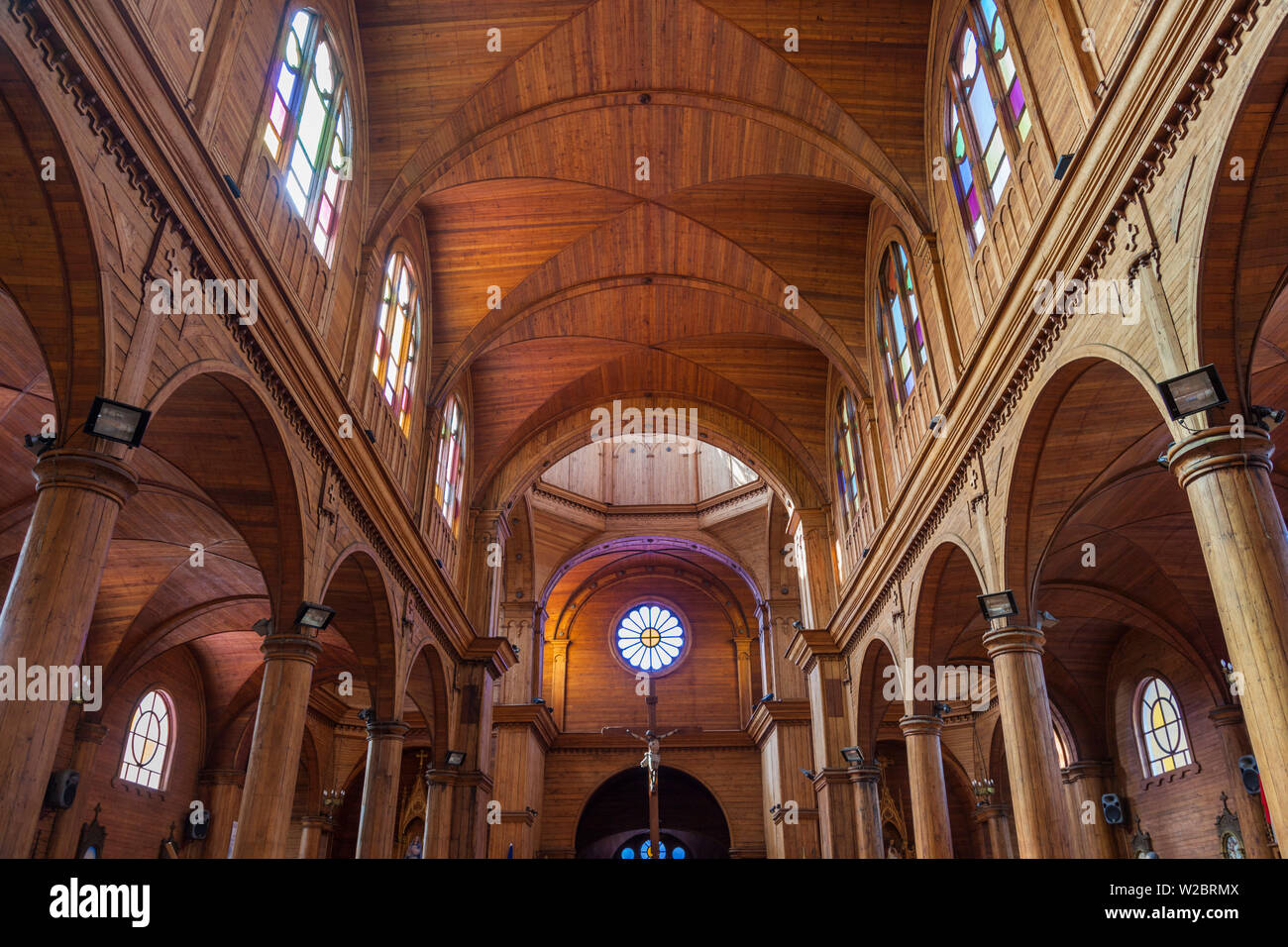 Chile, Chiloe Island, Castro, Iglesia de San Francisco church, interior Stock Photo