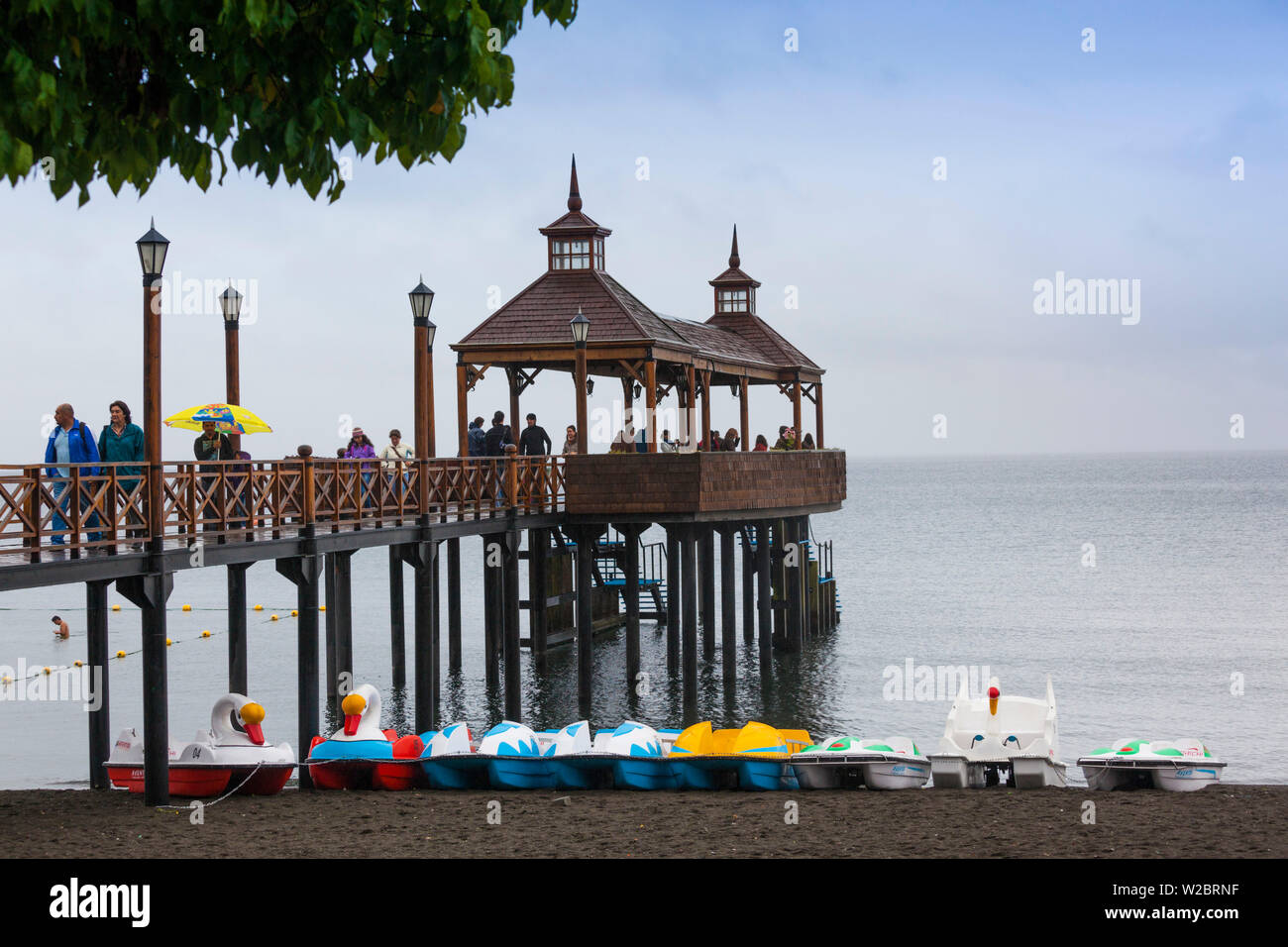 Chile, Los Lagos Region, Frutillar Bajo, town pier Stock Photo