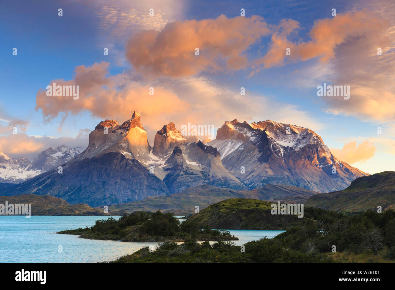 Chile, Patagonia, Torres del Paine National Park (UNESCO Site), Lake Pehoe Stock Photo