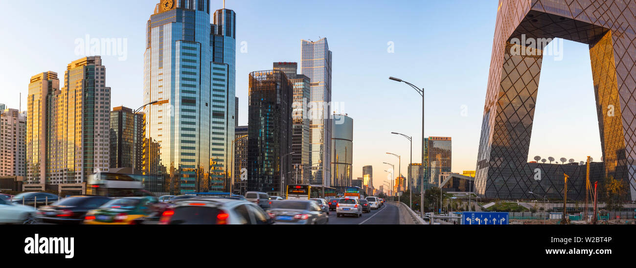 Central Business District & CCTV building at dusk, Beijing, China Stock Photo