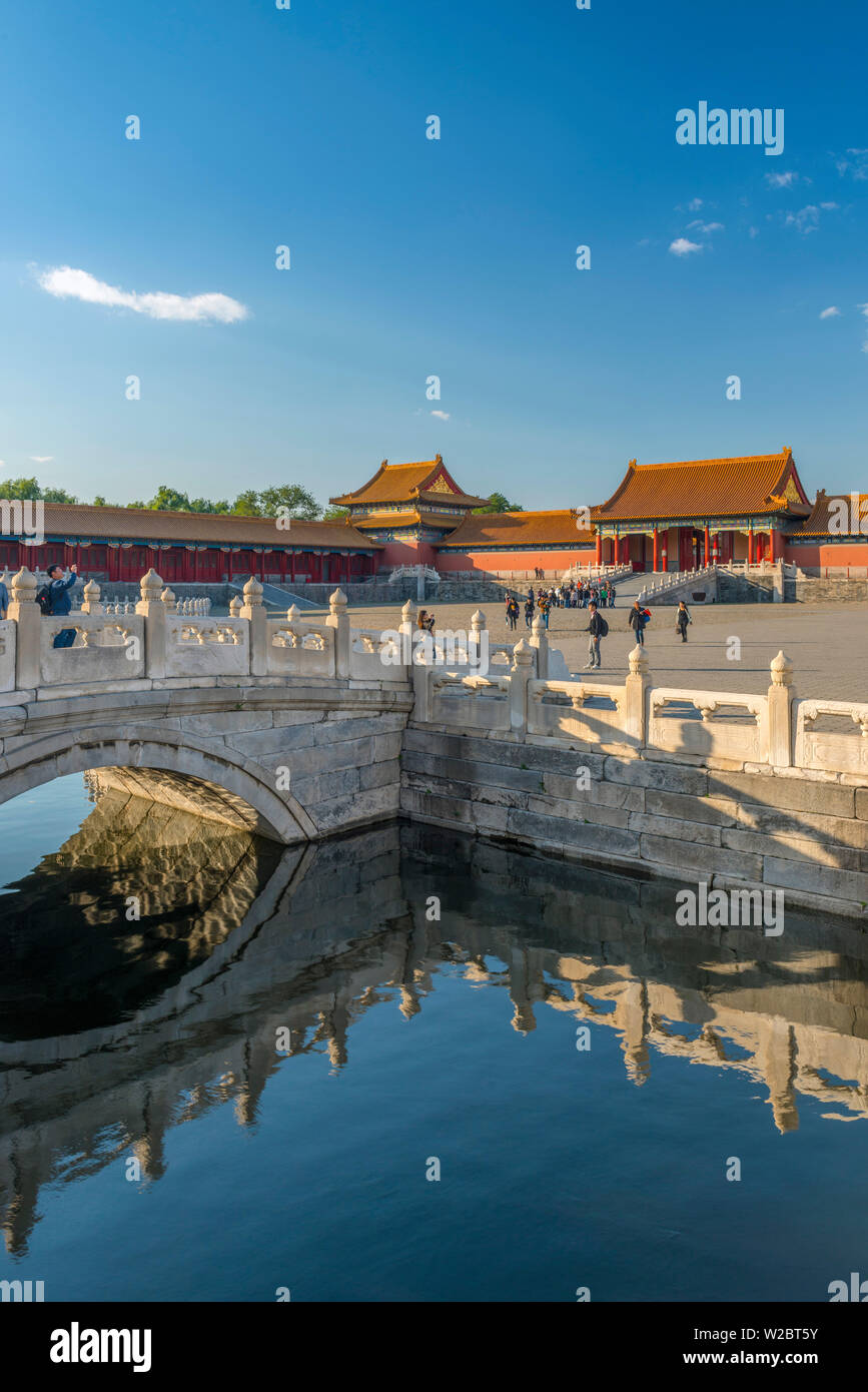 China, Beijing, Forbidden City, Golden Stream in front of Gate of Supreme Harmony Stock Photo