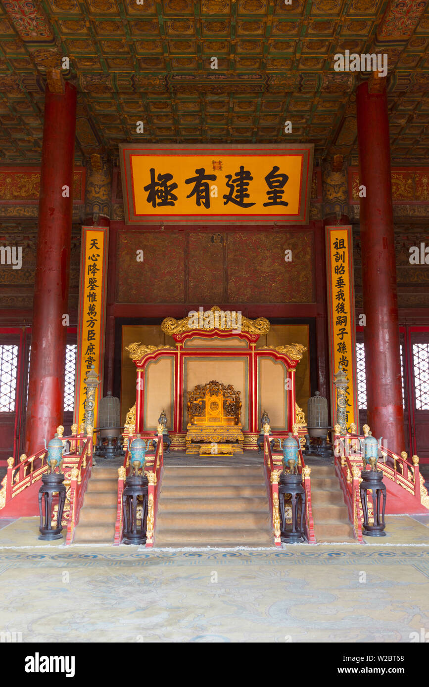 China, Beijing, Forbidden City, Hall of Preserving Harmony, Throne Stock Photo