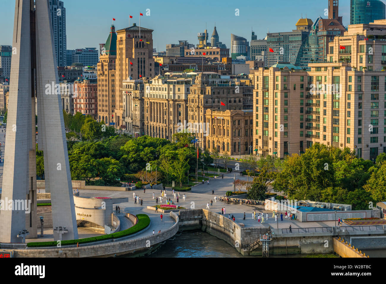 China, Shanghai, Huangpu District, The Bund, Huangpu Park, Monument to the People's Heroes Stock Photo