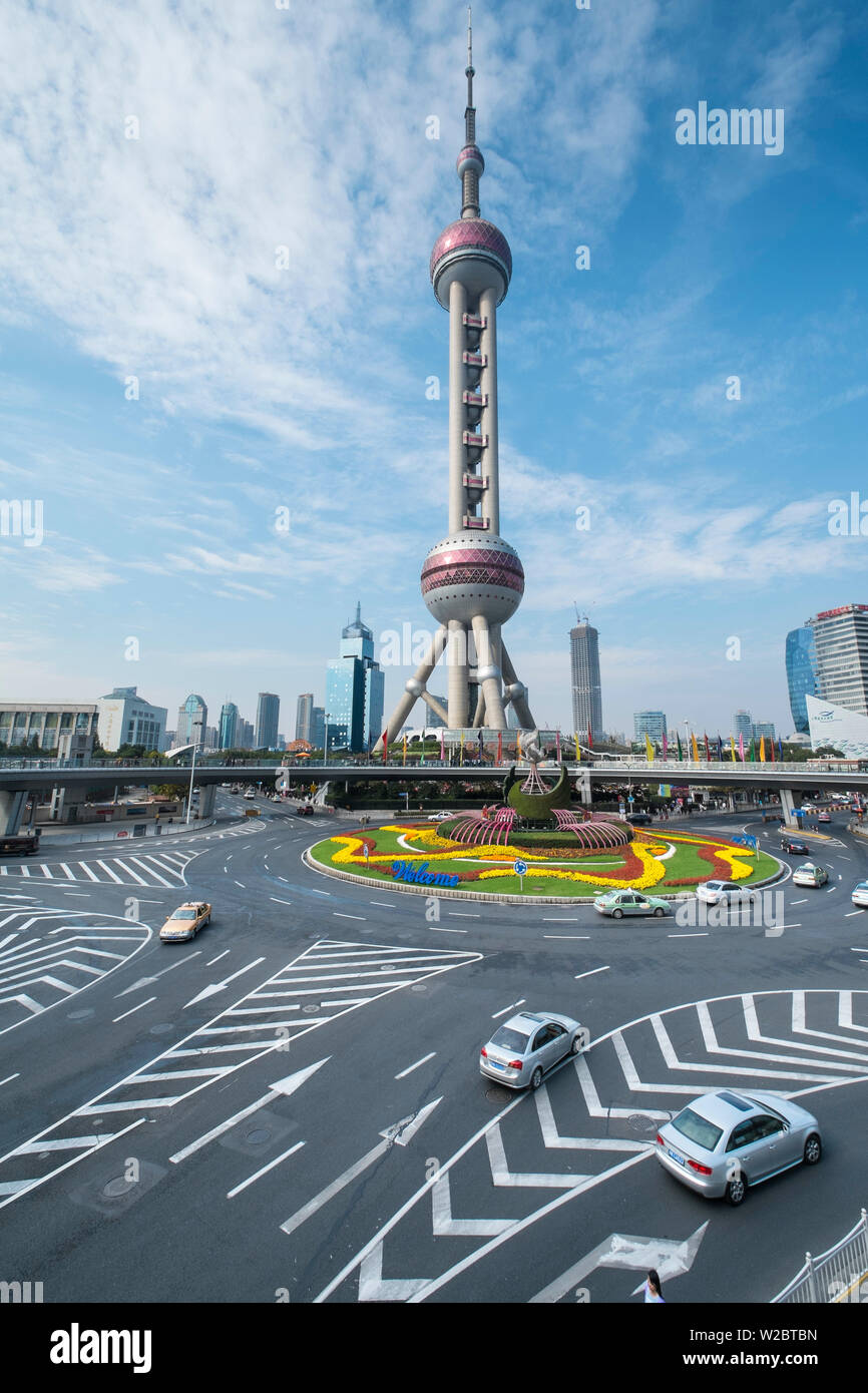 Oriental Pearl Tower, Lujiazui, Pudong, Shanghai, China Stock Photo