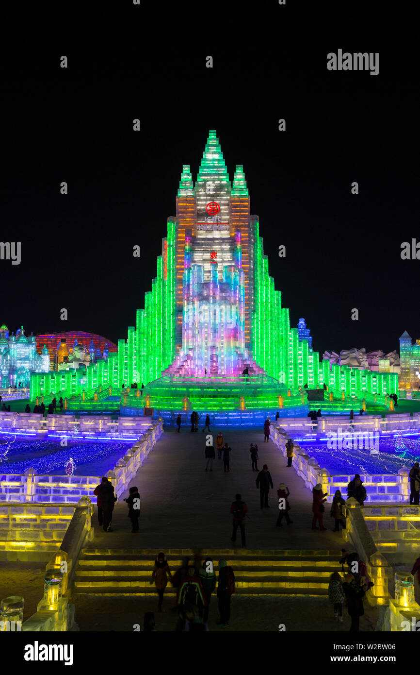 Spectacular illuminated ice sculptures at the Harbin Ice and Snow Festival in Heilongjiang Province, Harbin,  China Stock Photo