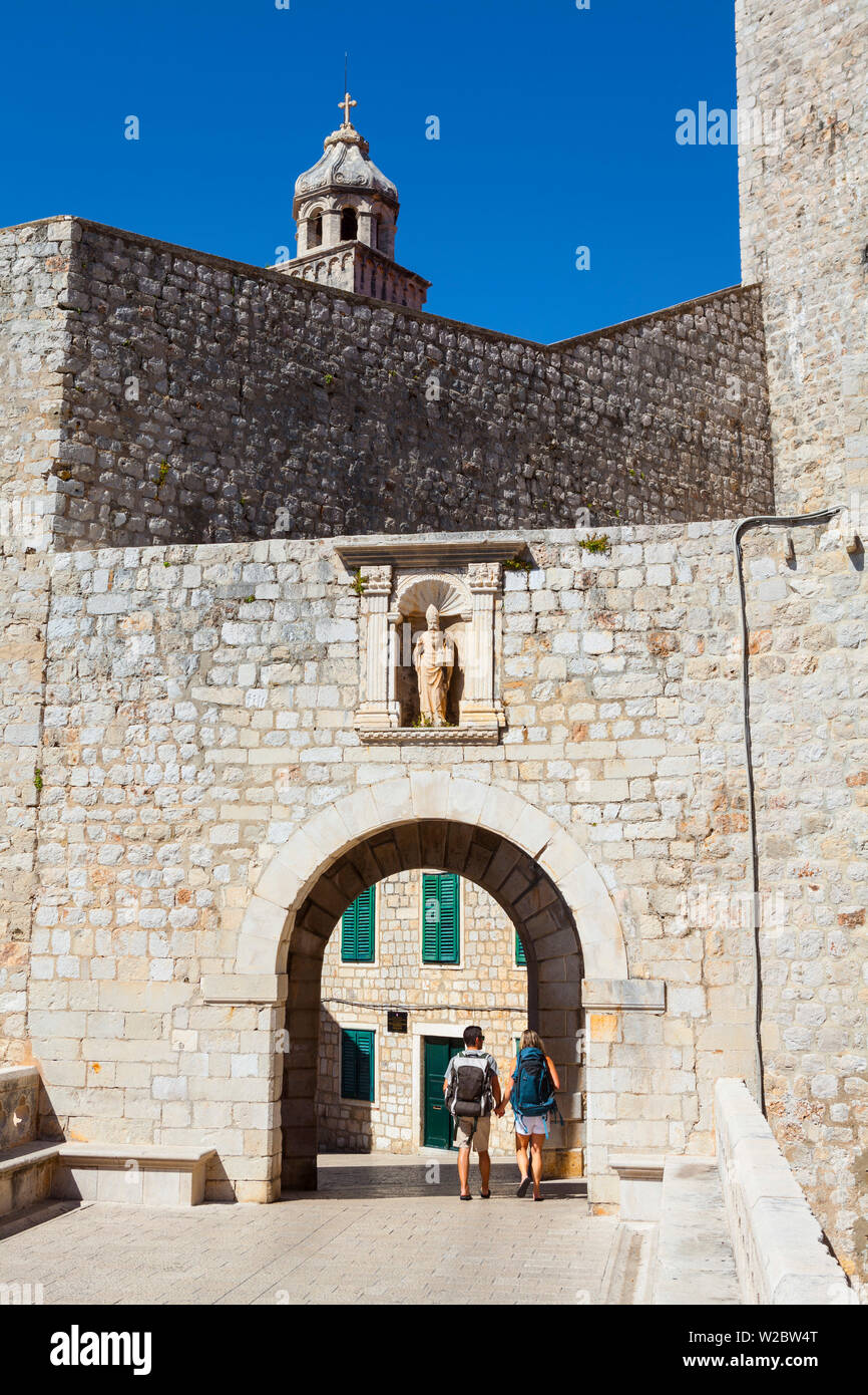 Inner Ploce Gate and Asimon Tower, Dubrovnik, Dalmatia, Croatia Stock Photo