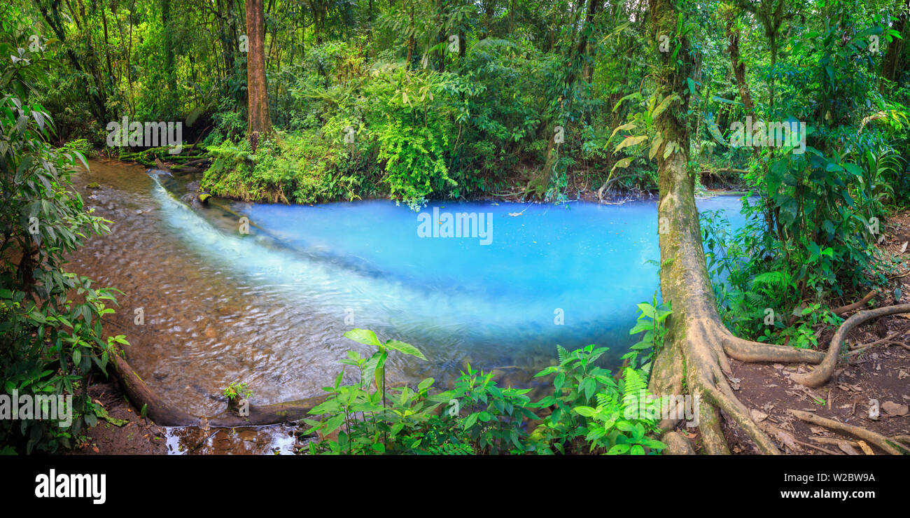 Costa Rica, Central Highlands, Volcan Tenorio National Park, Rio Celeste River (with the unique blue colour due to natural minerals carried by the water) Stock Photo