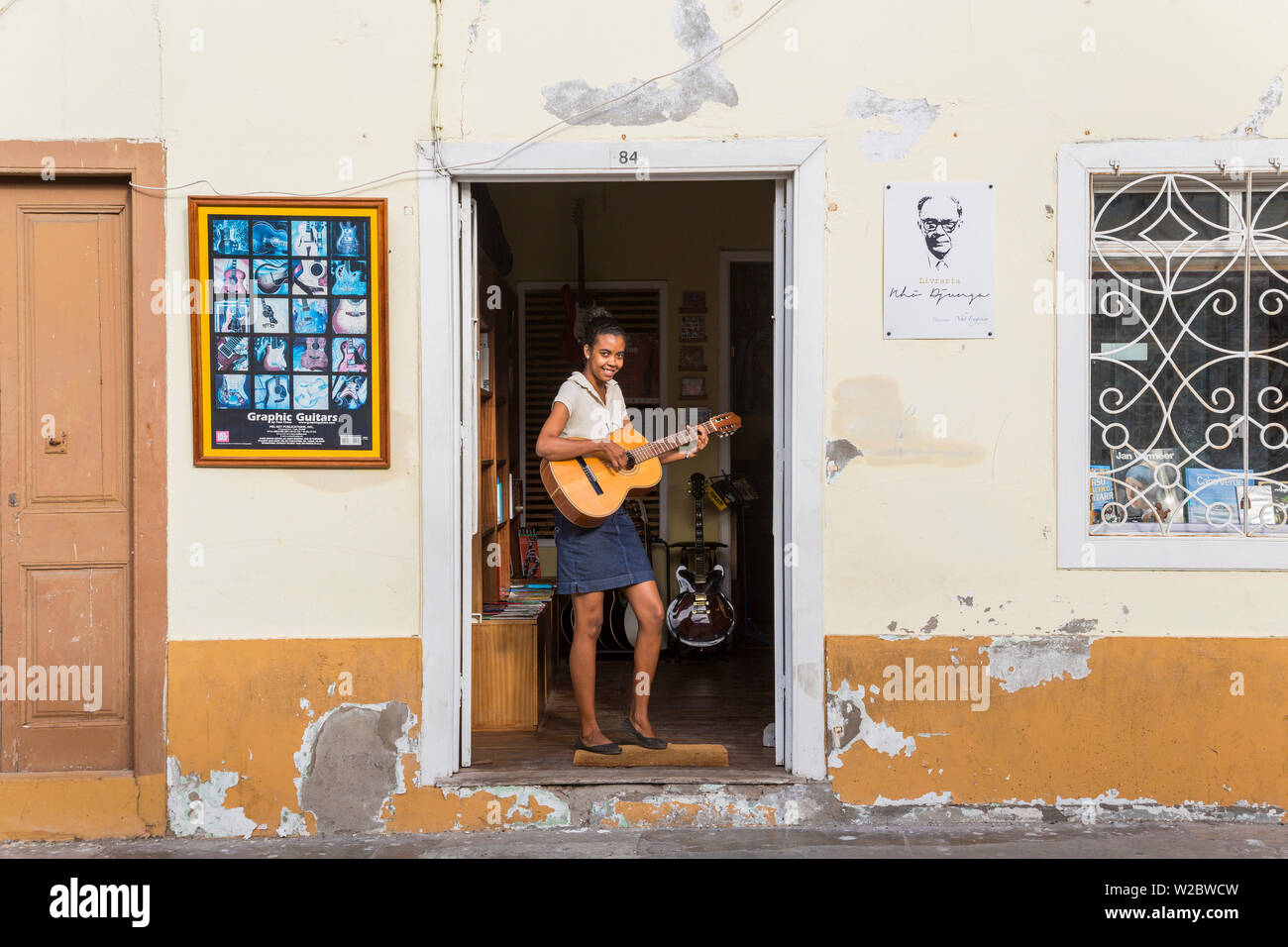 Music shop, Mindelo, Sao Vicente, Cape Verde Stock Photo