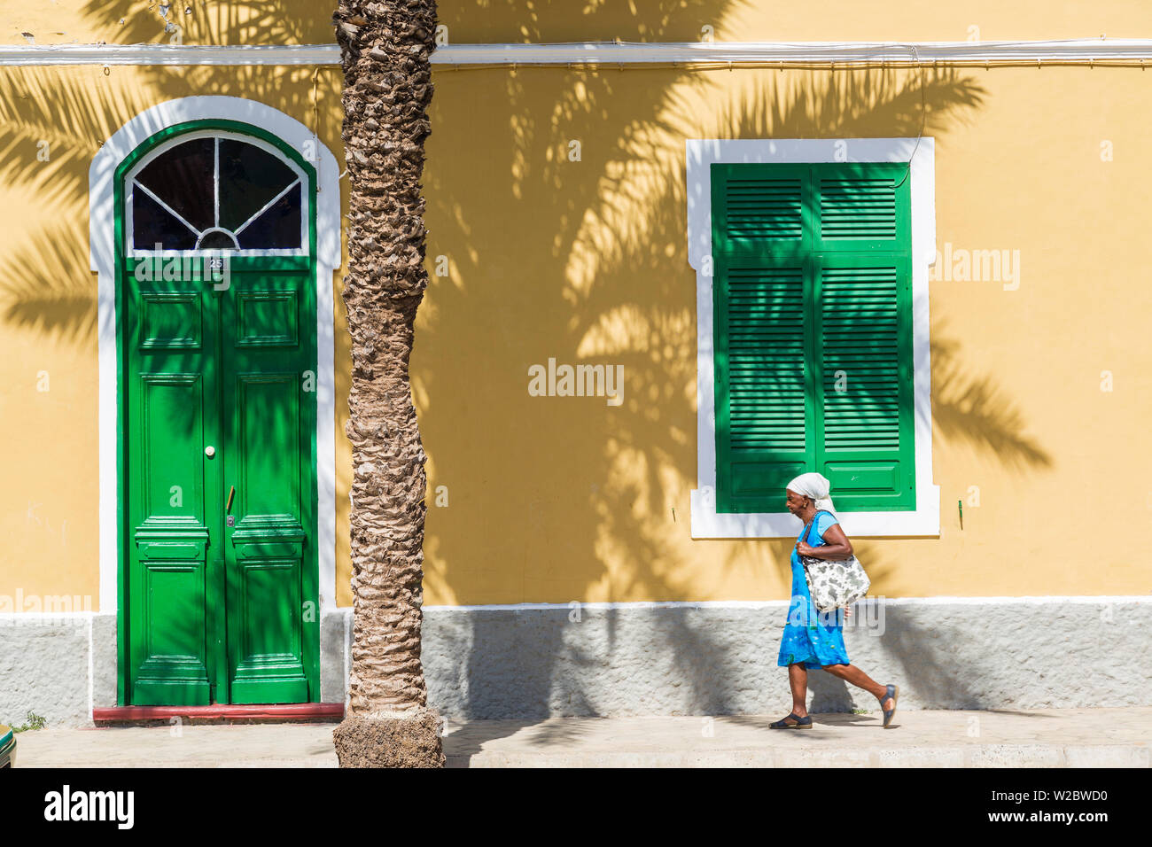 Street scene and local architecture, Mindelo, Sao Vicente, Cape Verde Stock Photo
