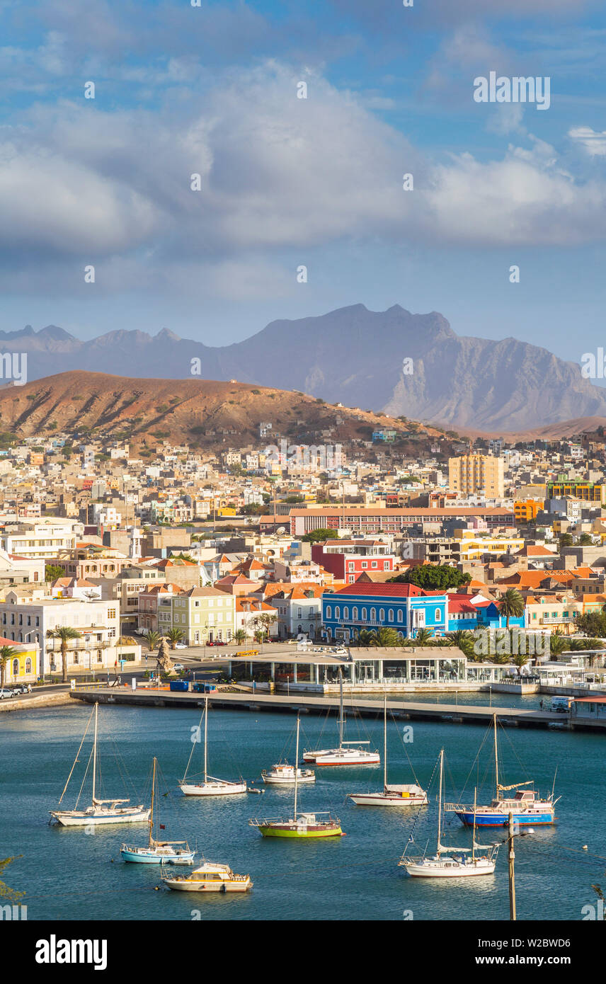 View over harbour and Mindelo, Sao Vicente, Cape Verde Stock Photo
