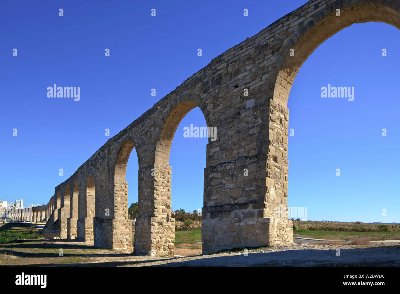18th Century Kamares Aqueduct, Larnaka, Cyprus, Eastern Mediterranean Sea Stock Photo
