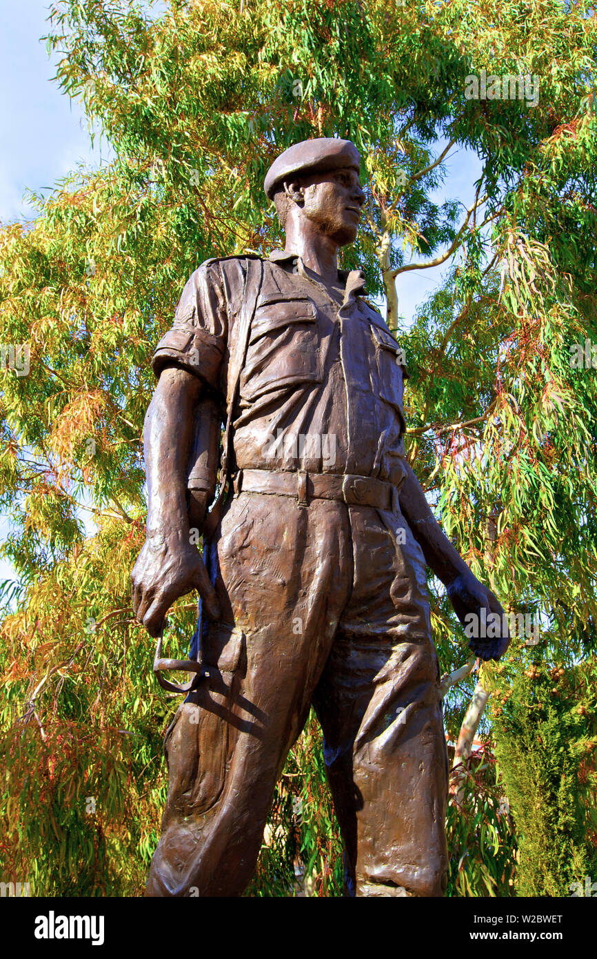 Statue of War Hero Elias Kannaouros, Lofou, Cyprus, Eastern Mediterranean Sea Stock Photo