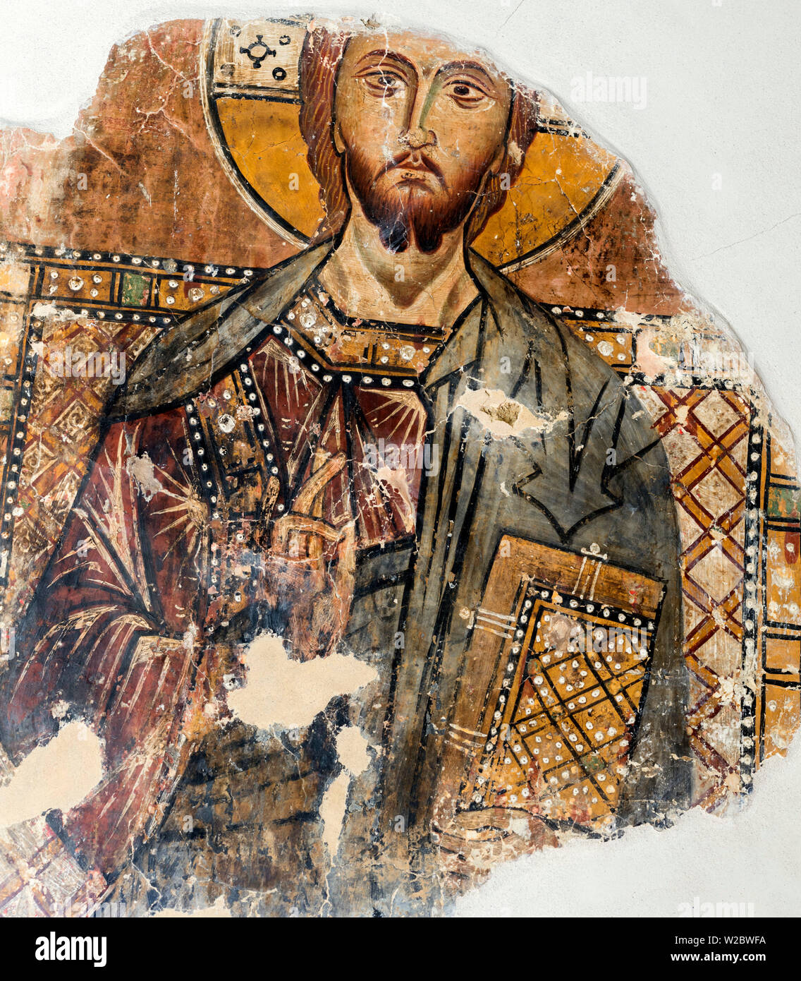 Jesus Christ, 13th century fresco, Church of Panagia tou Moutoulla, Moutoullas, Cyprus Stock Photo