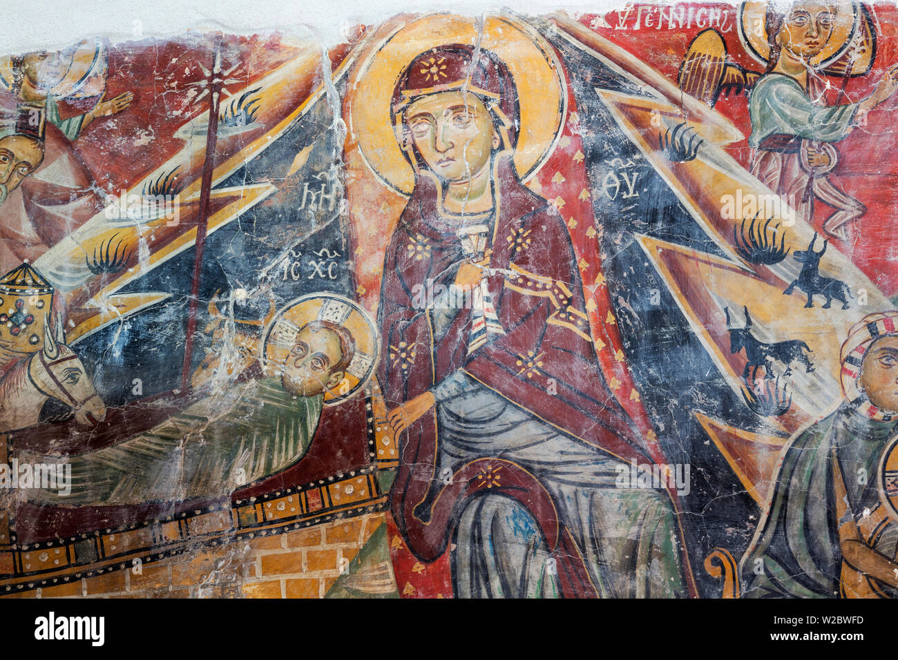 Holy Virgin, 13th century fresco, Church of Panagia tou Moutoulla, Moutoullas, Cyprus Stock Photo