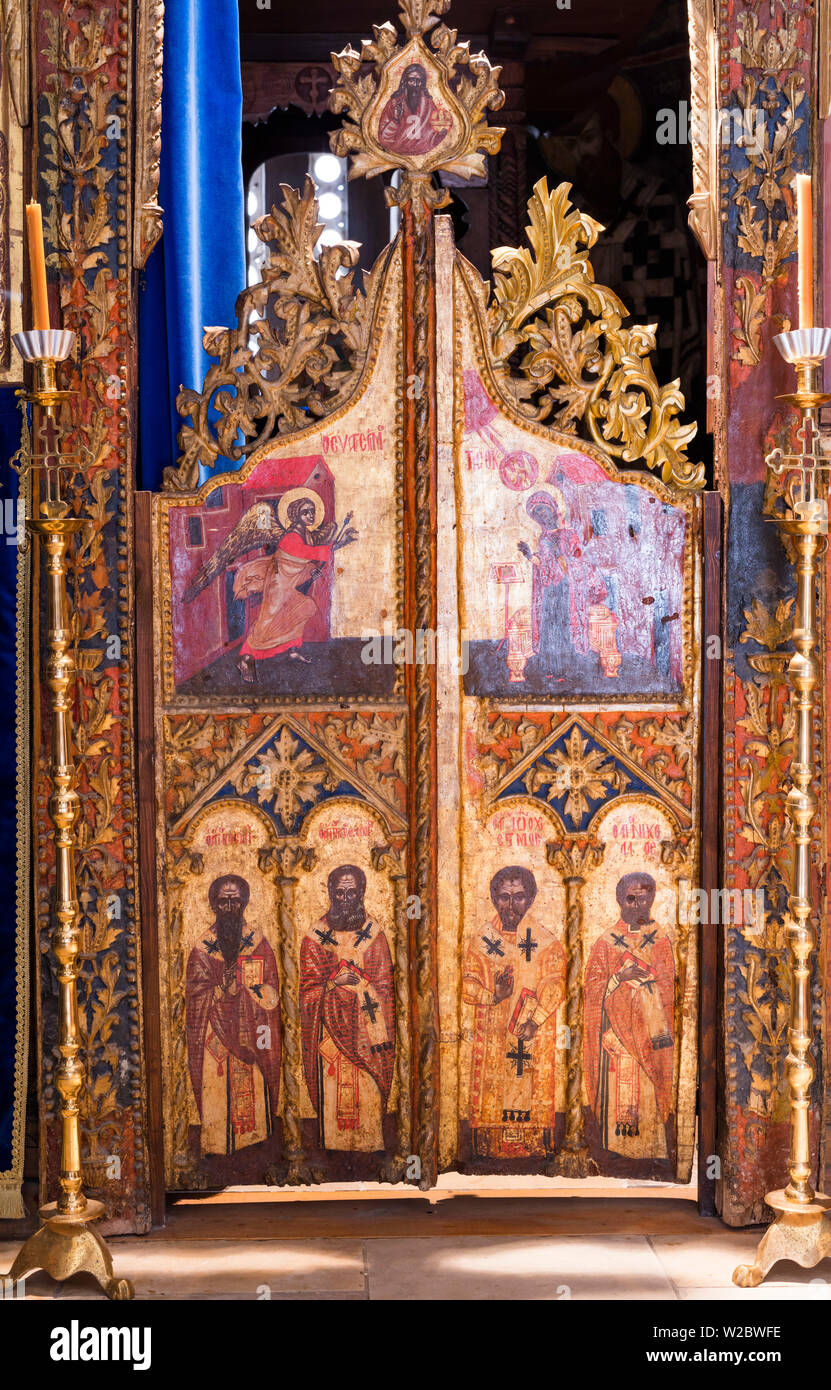 Holy doors, Panagia tis Amasgou monastery church, Monagri village, Cyprus Stock Photo