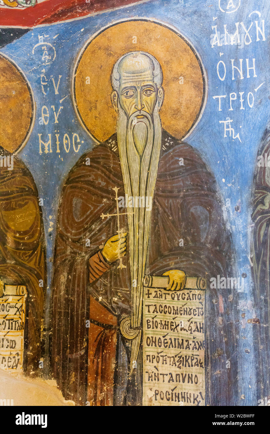Byzantine fresco (12th century) in church of Agios Neophytos Monastery, Cyprus Stock Photo
