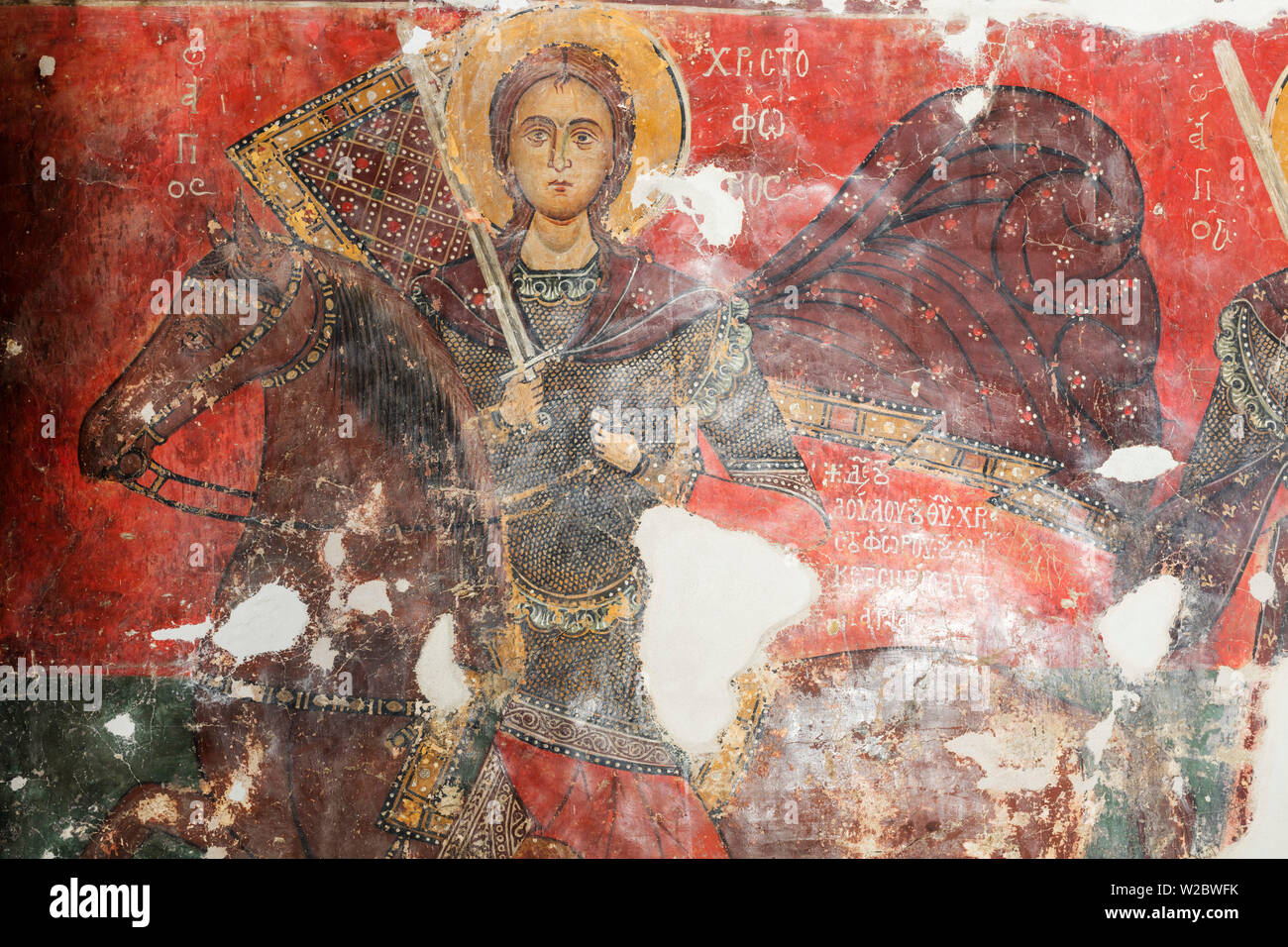 Saint Christopher, 13th century fresco, Church of Panagia tou Moutoulla, Moutoullas, Cyprus Stock Photo