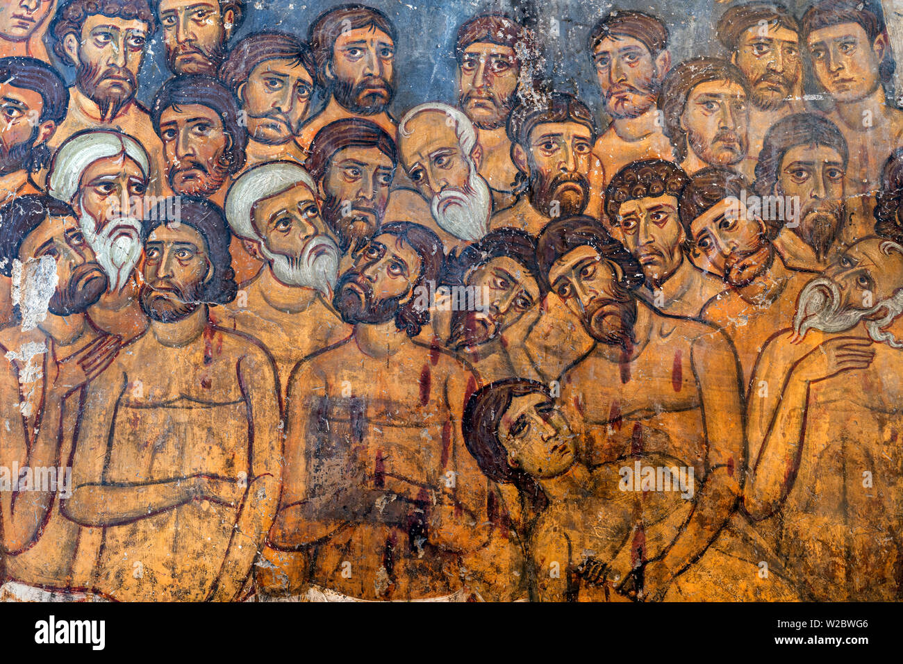 Byzantine fresco with Forty Martyrs of Sebaste, church in Troodos mountains, Cyprus Stock Photo