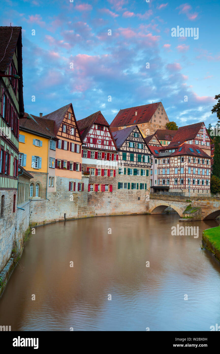 Taditional Half Timbered Houses in Schwabish Hall's Picturesque Altstad (Old Town), Schwabish Hall, Baden Wurttemberg, Swabia, Germany Stock Photo