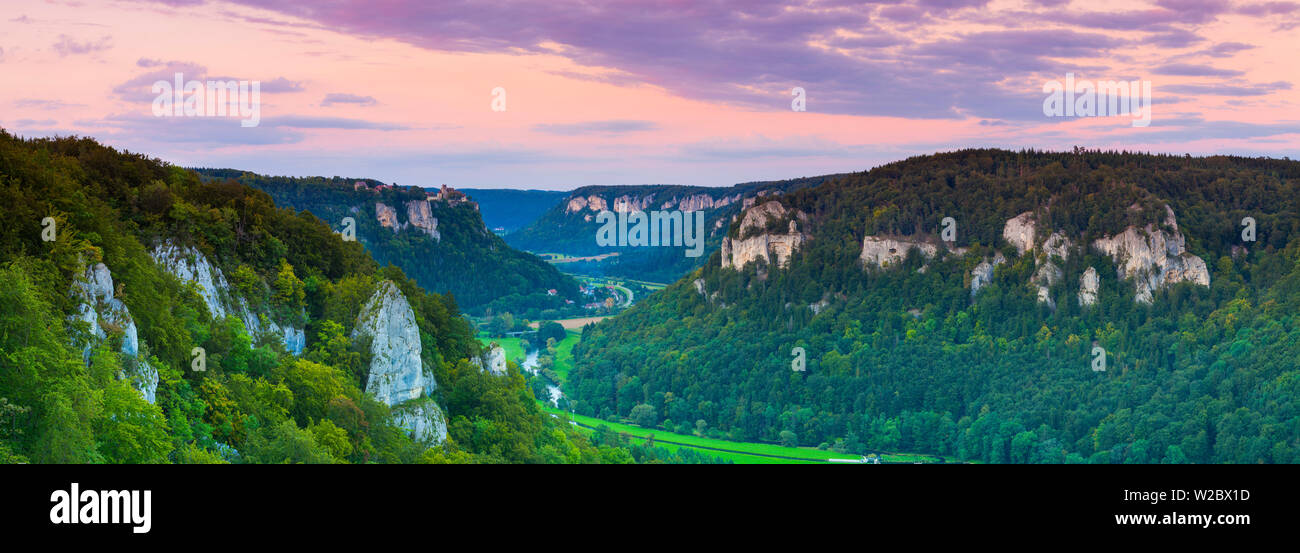 Elevated view towards Werenwag Castle over the picturesque Danube Valley, Swabia, Baden-Wurttemberg, Germany, Europe Stock Photo