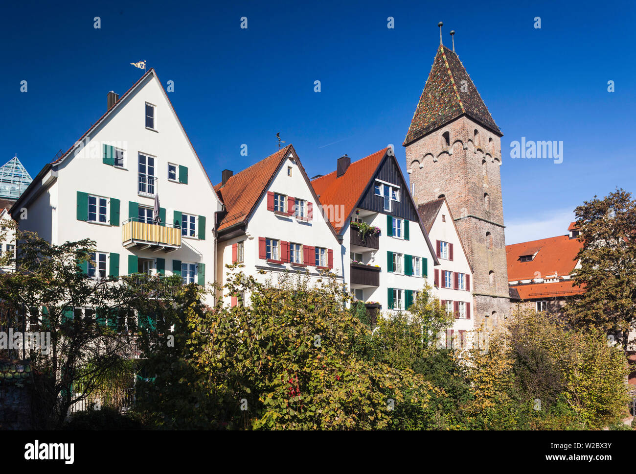 Germany, Baden-Wurttemburg, Ulm, buildings along the city wall  and Danube River Stock Photo