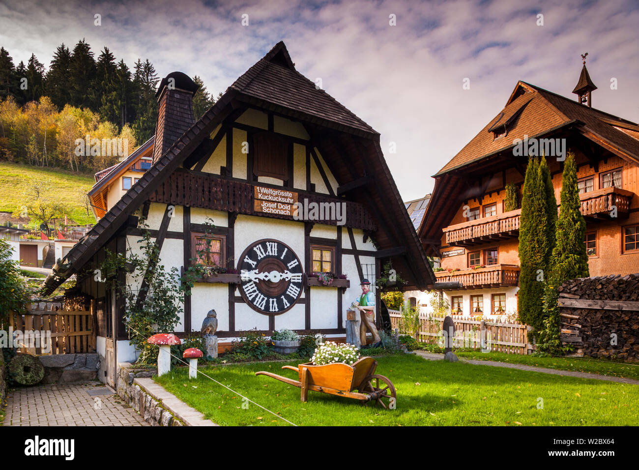 Germany, Baden-Wurttemburg, Black Forest, Schonach, World's Oldest Largest Cuckoo Clock, exterior Stock Photo