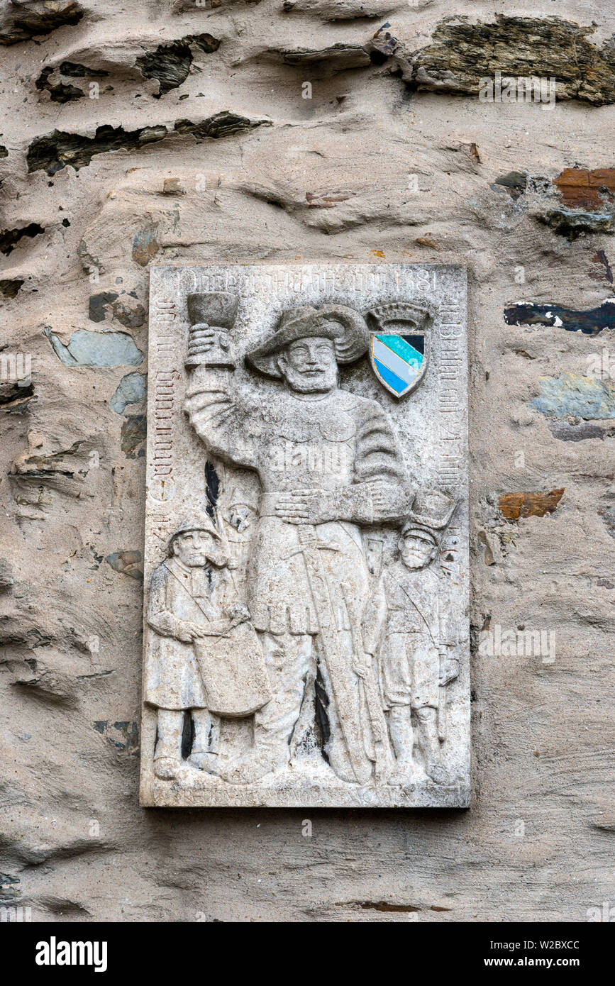 Germany, Rhineland Palatinate, Braubach, relief on the Pankgrafenturm Stock Photo