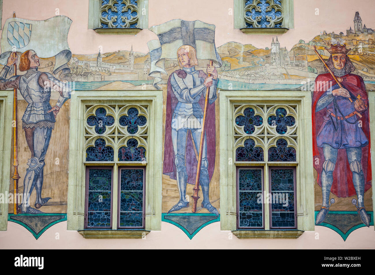 Town Hall Frescos, Passau, Lower Bavaria, Bavaria, Germany Stock Photo