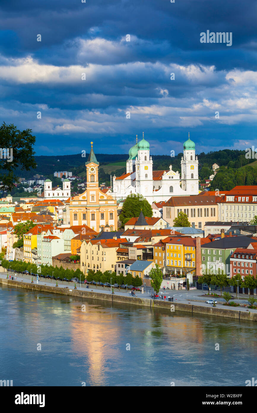 Elevated view towards the picturesque city of Passau, Passau, Lower Bavaria, Bavaria, Germany Stock Photo