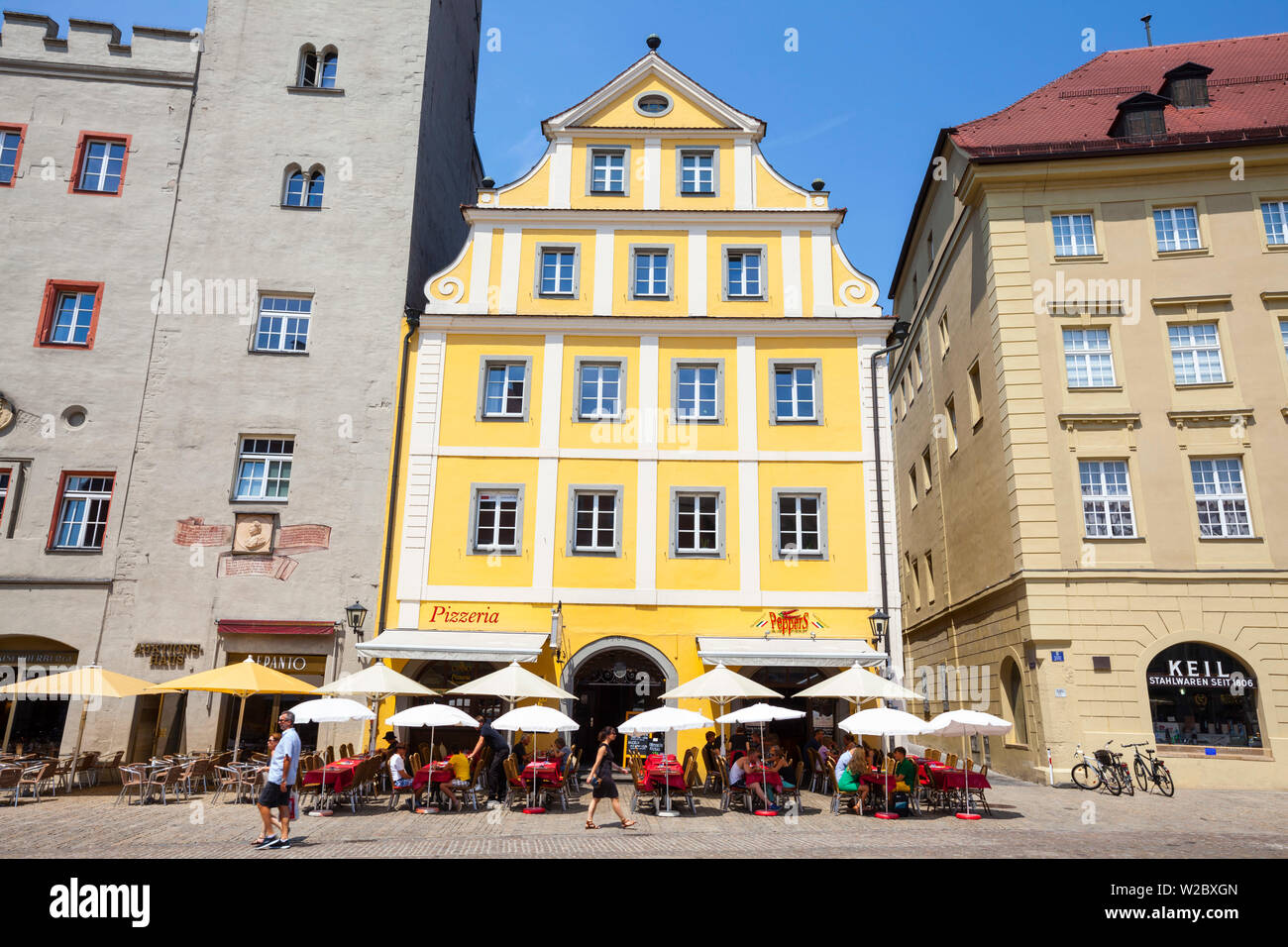 Haidplatz Square, Old Town, Regensburg, Upper Palatinate, Bavaria, Germany Stock Photo