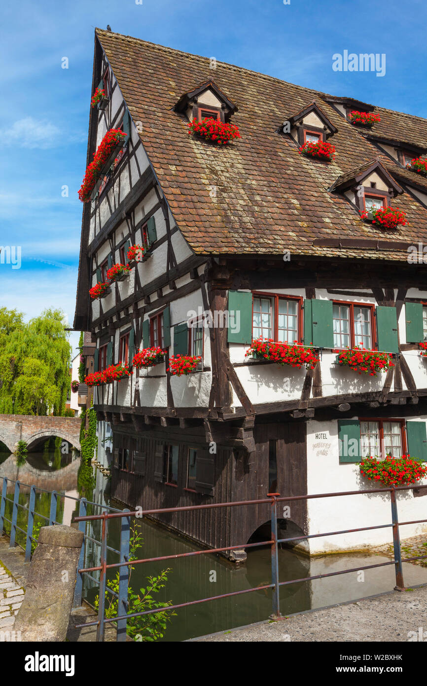 Fishermen and Tanners' district, Hotel Schiefes Haus (Crooked or Leaning House), Old Town, Ulm, Baden-Wurttemberg, Germany Stock Photo
