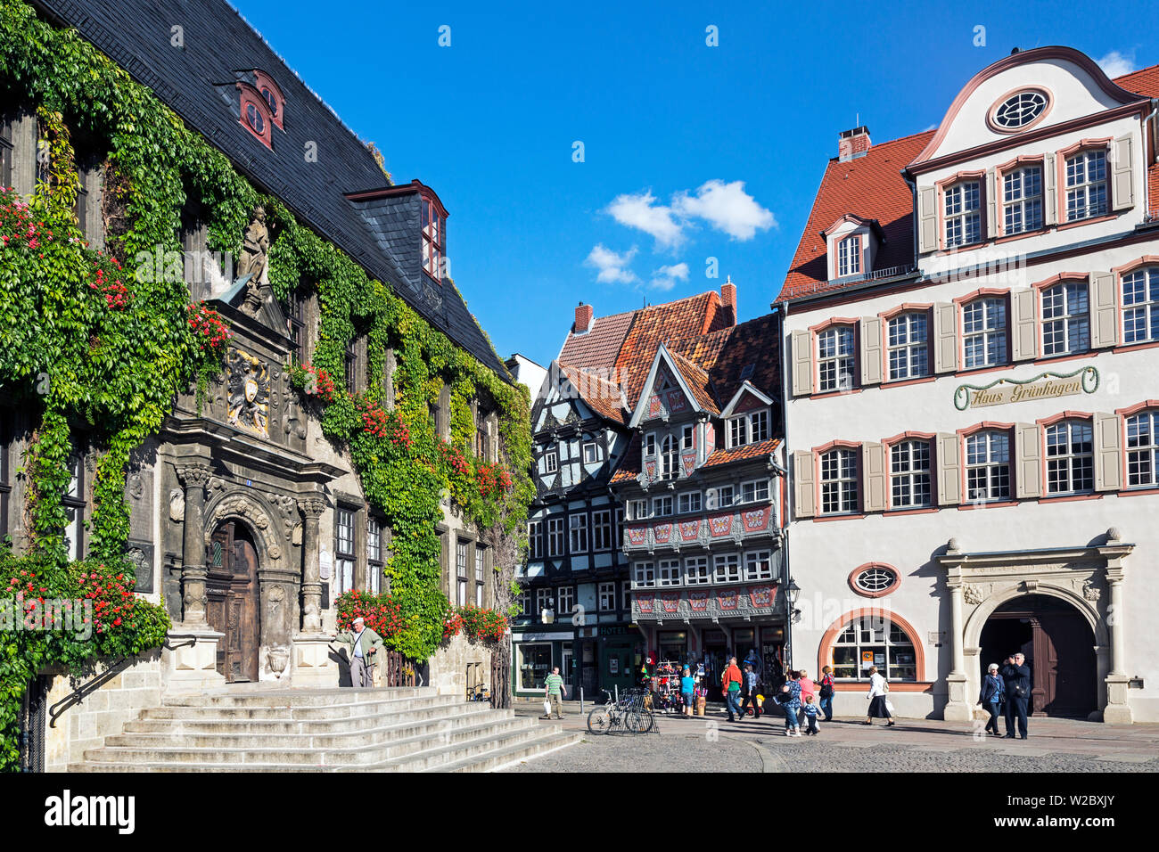 Market Square, Quedlinburg, UNESCO World Heritage Site, Harz, Saxony-Anhalt, Germany Stock Photo